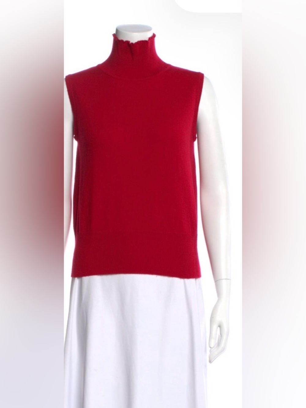 St. John Sport Red 100% Cashmere Sleeveless Turtleneck Sweater S